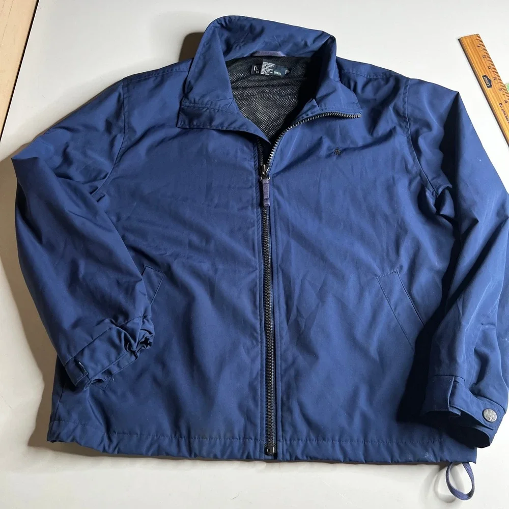 Polo Ralph Lauren Mens Blue Windbreaker Jacket Full Zip Mesh Lined Large